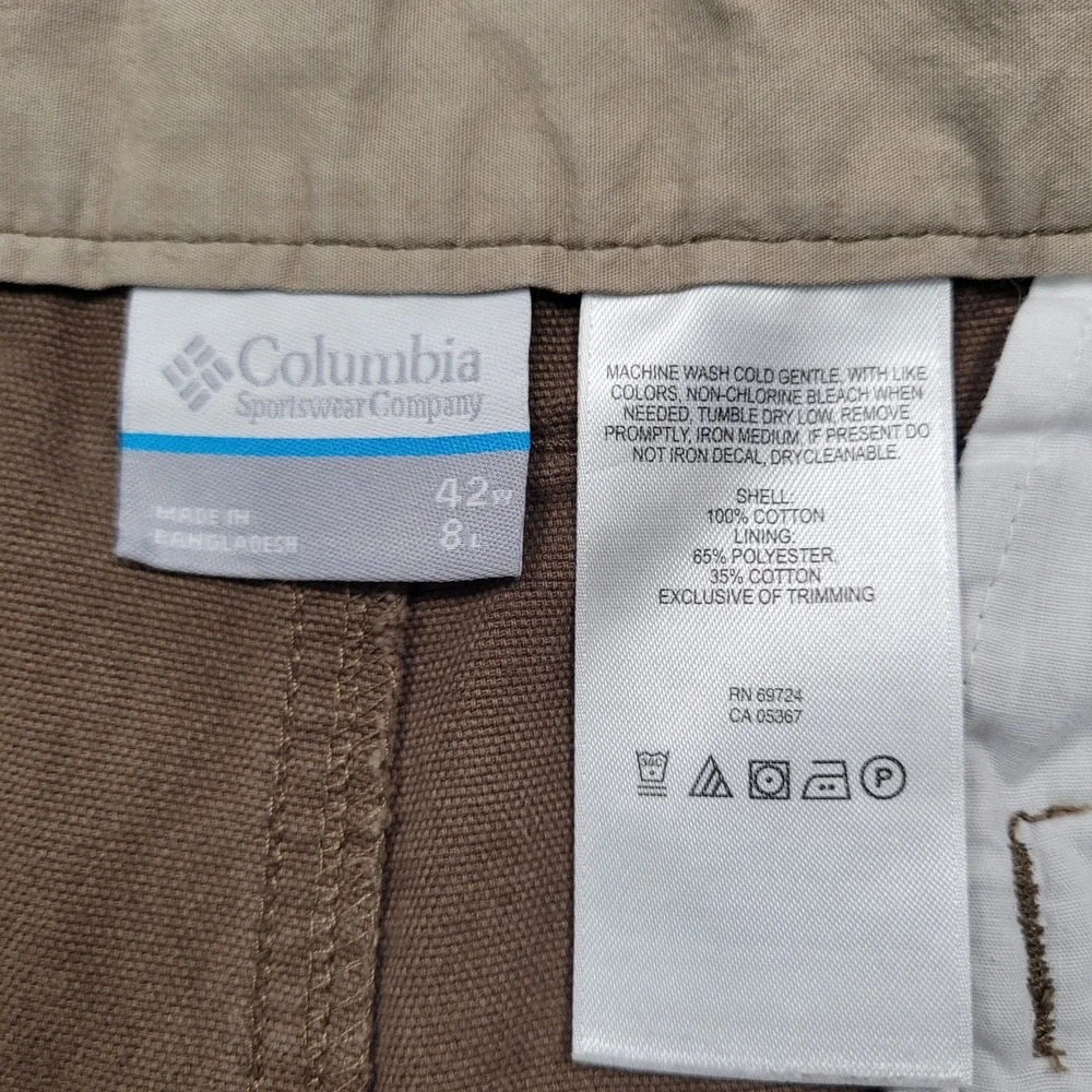 Columbia Mens Brown Roc II Shorts 42W 8L AM4358 Hiking Outdoor Cotton Canvas